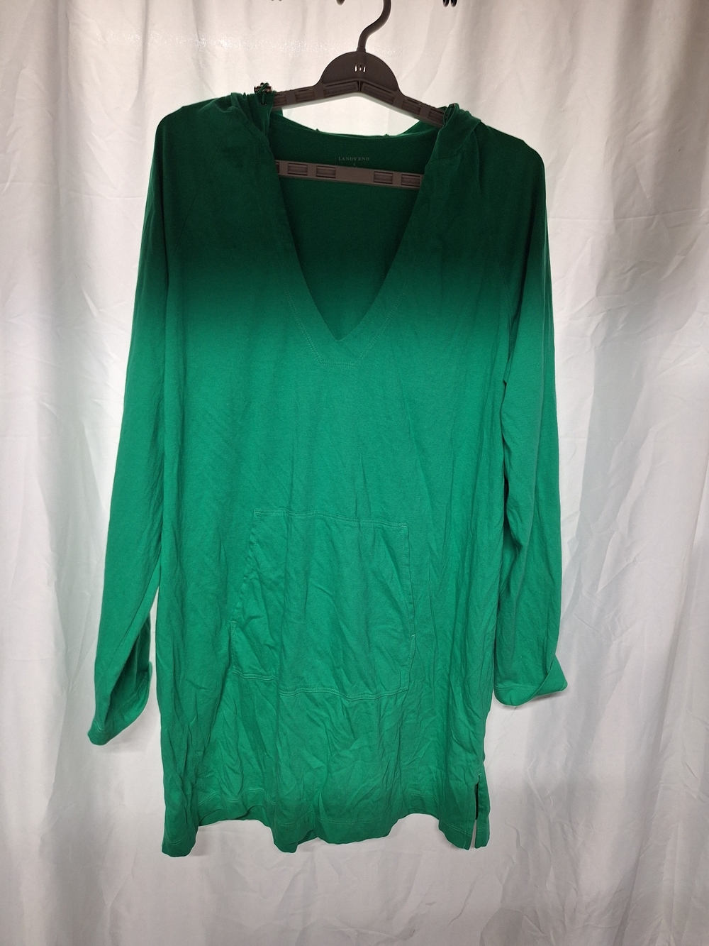 Lands' End Emerald Green V-Neck Hoodie Tunic
